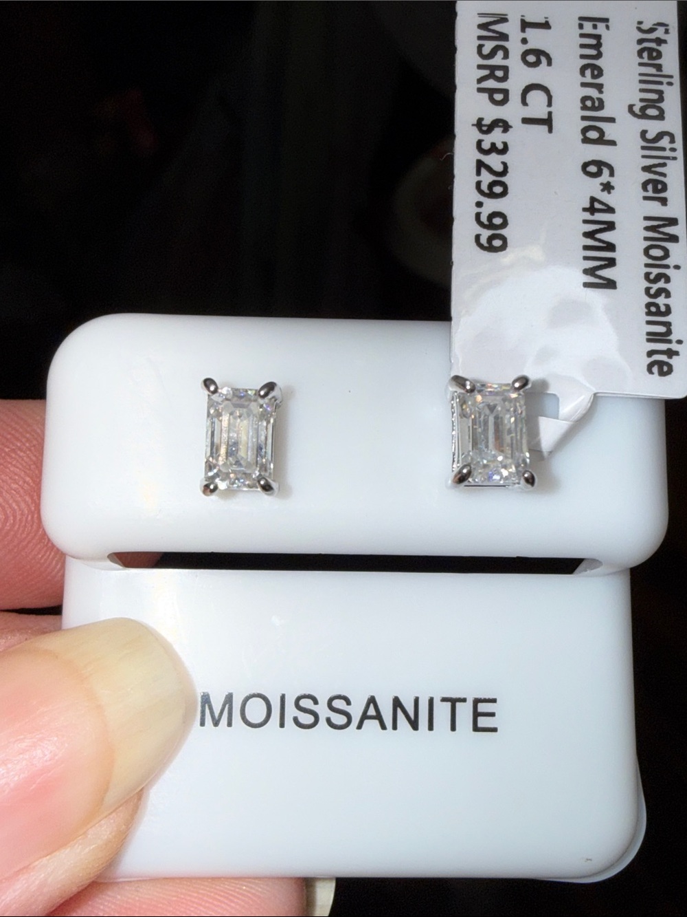 925 Sterling Silver 1.6 CT GRA Moissanite Diamond Emerald-Cut Stud Earrings